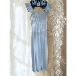 Vintage White Pleated Lace Flutter Sleeve Nightgown Maxi Dress Bridal Lingerie L